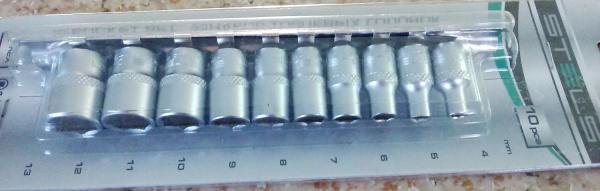 Набор торцевых головок 1/4", 6-ти гр., CrV, 10шт., 4-13мм // Stels 13602