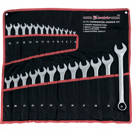 Набор ключей комбинированных 6-32 мм, 25шт.,полированный хром Matrix  15425